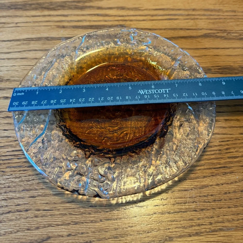 Vintage 1960s DANISH MODERN SWEDISH SCANDO 8.5" ART GLASS PLATE Amber Textured - Picture 8 of 11